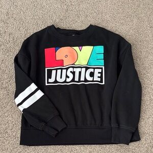 Justice Black Crewneck Sweater with Multicolor Logo